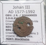 #K985# Swedish copper 1/2 Öre coin of Johan III from 1577-1592 AD