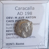 #N174# Roman silver denarius coin of Caracalla from 198 AD