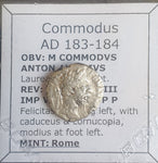 #N179# Roman silver denarius coin of Commodus from 183-184 AD