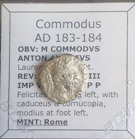 #N179# Roman silver denarius coin of Commodus from 183-184 AD