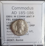 #N177# Roman silver denarius coin of Commodus from 185-186 AD