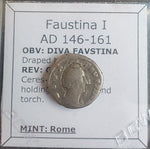 #N130# Roman silver denarius coin of Faustina I from 141-161 AD