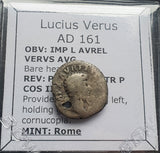 #N141# Roman silver denarius coin of Lucius Verus from 161 AD