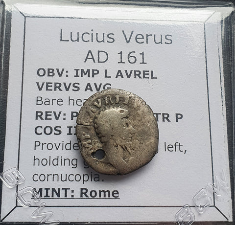 #N141# Roman silver denarius coin of Lucius Verus from 161 AD