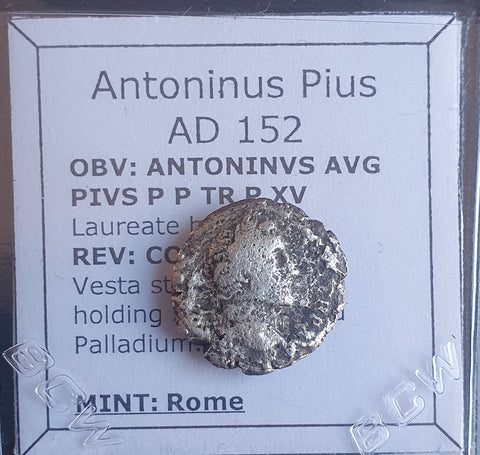 #N151# Roman silver denarius coin of Antoninus Pius from 152 AD