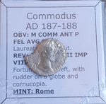 #N038# Roman silver denarius coin of Commodus from 187-188 AD