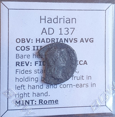 #M994# Roman silver denarius coin of Hadrian from 134-138 AD