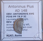 #M760# Roman silver denarius coin of Antoninus Pius from 148 AD