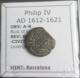 #N680# Spanish copper Ardite coin of Philip IV from 1612-1621 AD (Barcelona)