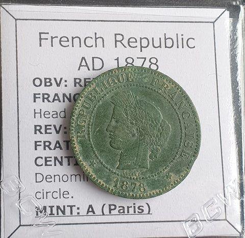 #N319# French Republican copper coin from 1878 AD