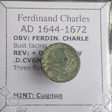 #N832# French copper double tournois coin of Ferdinand Charles from 1644-1672 AD