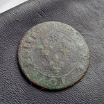 #N298# French copper double tournois coin of Henry IV from 1600 AD