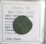 #N786# French copper double tournois coin of Henry III from 1591-1594 AD