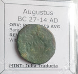 #N274# Roman provincial bronze coin of Augustus from BC 27-14 AD (Spain)