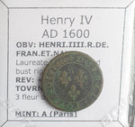 #N298# French copper double tournois coin of Henry IV from 1600 AD