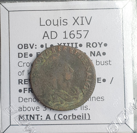 #N291# French copper Liard coin of Louis XIV from 1657 AD