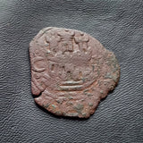 #o124# Spanish Medieval 2 maravedis coin of Philip II from 1580-1591 AD