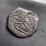 #o229# Spanish Countermarked 4 maravedis coin of Philip IV, 1658 AD