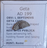 #o119# Roman silver denarius coin of Geta from 199 AD