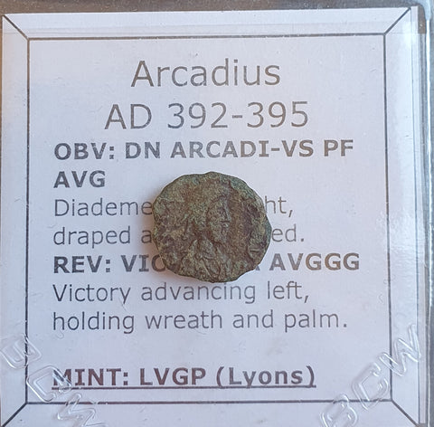 #N939# Roman Bronze coin issued by Arcadius from 392-395 AD