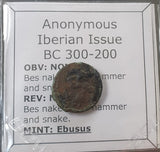 #n666# Anonymous Iberian Greek City Issue Bronze Coin of Ebusus (Ibiza) from 300-200 BC