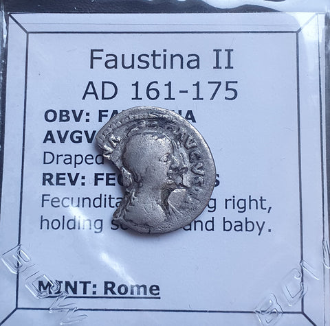 #o081# Roman silver denarius coin of Faustina II from 161-175 AD