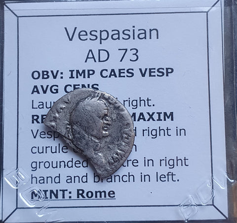 #o297# Roman silver denarius coin of Vespasian from 73 AD