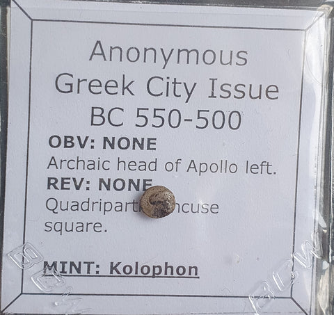 #o482# Anonymous silver Greek city issue Tetartemorion from Kolophon, 550-500 BC