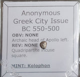 #o481# Anonymous silver Greek city issue Tetartemorion from Kolophon, 550-500 BC