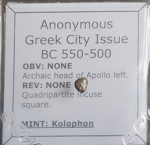 #o481# Anonymous silver Greek city issue Tetartemorion from Kolophon, 550-500 BC