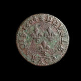 #N300# French copper double tournois coin of Henry IV from 1604 AD