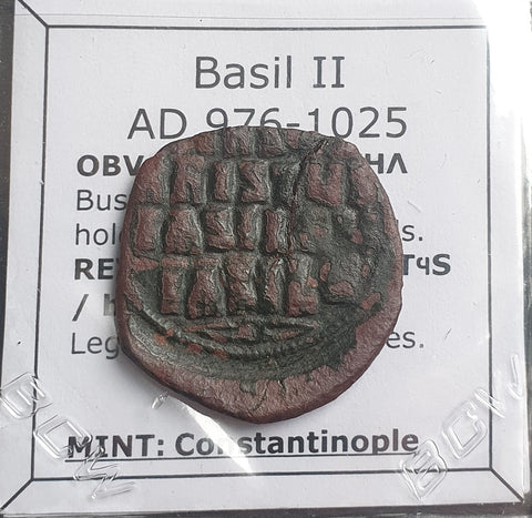 #h959# Byzantine Follis coin of Basil II from 976-1025 AD (Constantinople)