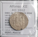 #o150# Spanish silver 5 pesetas coin of Alfonso XII from 1882 AD