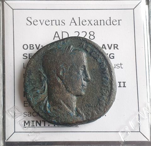 #N338# Large Roman bronze Sestertius coin of Severus Alexander from 228 AD