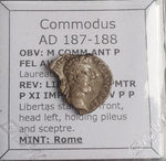 #o527# Roman silver denarius coin of Commodus from 187-188 AD