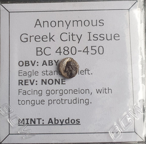 #o443# Rare Anonymous Greek City Issue silver Tetartemorion of Abydos from 480-450 BC