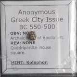 #o518# Anonymous silver Greek city issue Tetartemorion from Kolophon, 550-500 BC