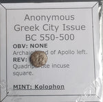 #o519# Anonymous silver Greek city issue Hemiobol from Kolophon, 550-500 BC