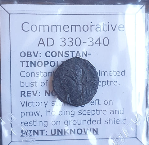 #N397# Commemorative Roman Bronze coin issued by Constantine I from 330-340 AD