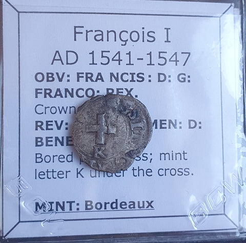 #o201# French billon Liard coin of Francis I from 1541-1547 AD