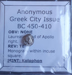 #L586# Anonymous silver Greek city issue Hemiobol from Kolophon, 480-410 BC