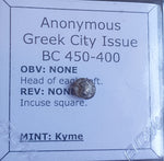 #o433# Anonymous silver Greek city issue Tetartemorion coin from Kyme 450-400 BC