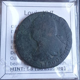 #N322# Large French copper 2 Sol coin of Louis XVI from 1792 AD