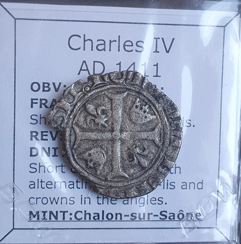 #o198# French silver Blanc "Guénar" coin of Charles IV from 1411 AD