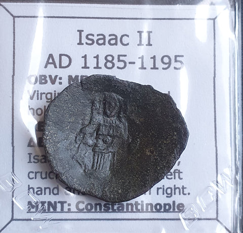 #i519# Byzantine Trachy coin of Isaac II from 1185-1195 AD (Constantinople)