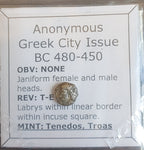 #N238# Anonymous Greek City Issue silver obol of Tenedos from 480-450 BC