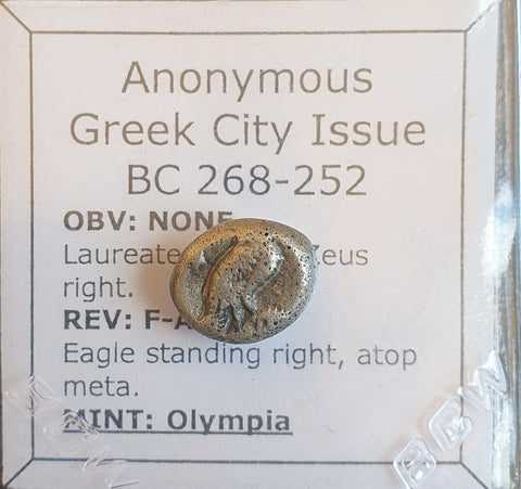 #N269# Rare Anonymous Greek City Issue silver Hemidrachm of Olympia from 268-252 BC