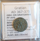 #M098# Roman bronze coin issued by Gratian from 367-375 AD