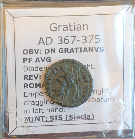 #M098# Roman bronze coin issued by Gratian from 367-375 AD