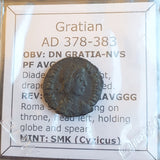 #o625# Roman bronze coin issued by Gratian from 378-383 AD